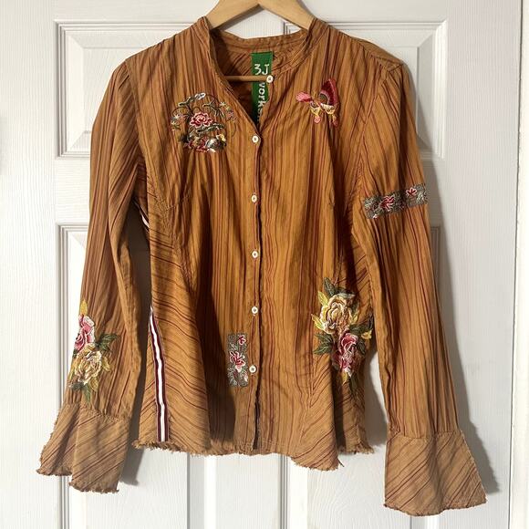 Johnny Was 3J Workshop Alexander Western Embroidered Blouse Sz L - Picture 1 of 4